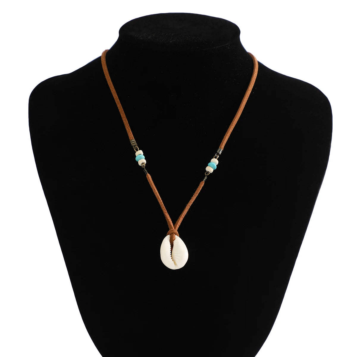 Salircon 2026 Bohemian Simulation Shell Pendant Choker Simple Brown Korean Velvet Clavicle Necklace Men's Casual Party Jewelry