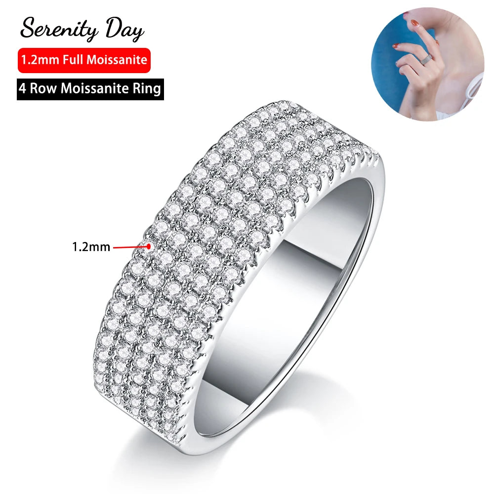 Serenity 5 Row D Color Moissanite Rings Women Gift 100% S925 Sterling Silver Plated 18K Lab Diamond Eternity Rings Fine Jewelry - Madeinsea©