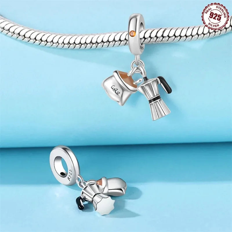 925 Sterling Silver American Coffee Fries Charm Pendant Beads Fit Charms 925 Original Bracelet for Women Jewelry Making