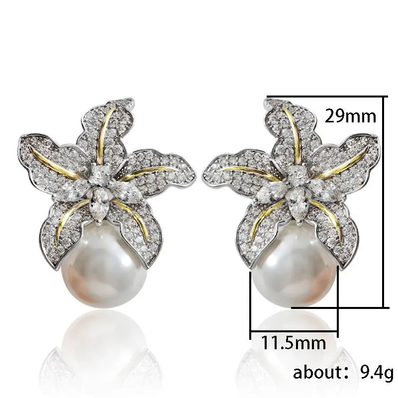 High Quality Rhinestone Round Earrings Natural Big Pearl Jewelry Brincos Orecchini Earring for Women 18k gold earrings for Party