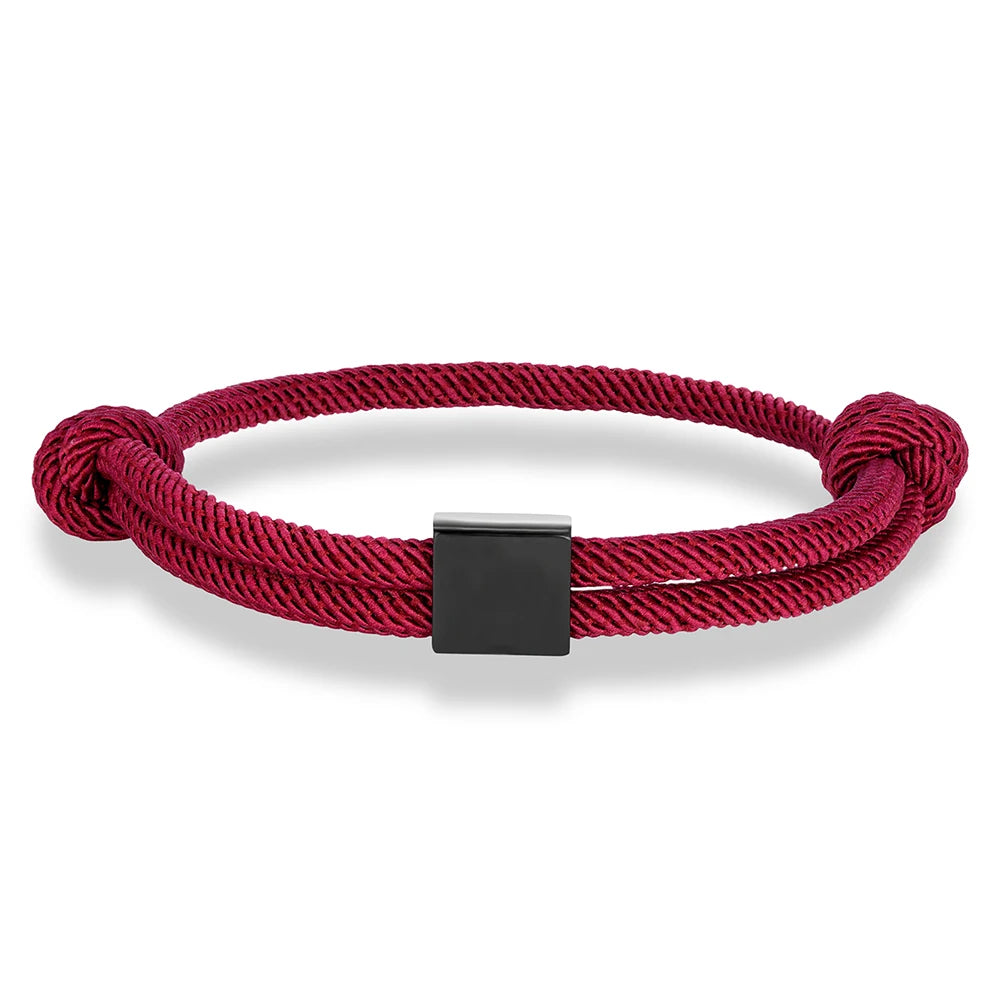 MKENDN Personalisierte Edelstahl-Armbänder mit quadratischem Namensschild für Damen und Herren – Individuelle Gravur von Logo, Name und Text – Verstellbares Armband aus Seil