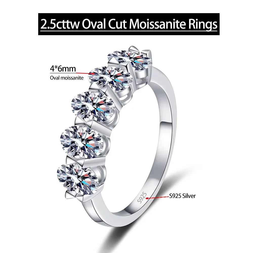 Serenity 2.5cttw Oval Cut D Color Moissanite Rings for Women Men 100% S925 Sterling Silver Plated 18K Row Rings Fine Jewelry GRA