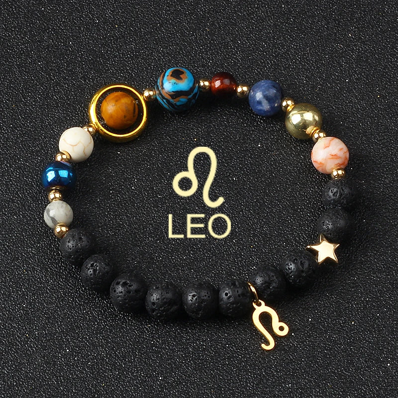 Universe Galaxy Eight Planets 12 Constellation Bracelets for Women Natural Stone Solar System Bracelets Libra Virgo Leo Jewelry - Madeinsea©