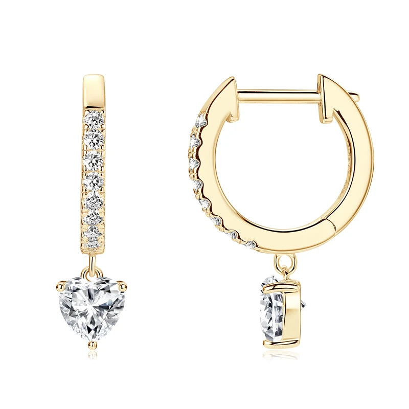 OXTAO Heart Shaped Pendant Earrings Female 925 Sterling Silver D Color Moissanite Dangle Hoop Earrings Wedding Jewelry Gift