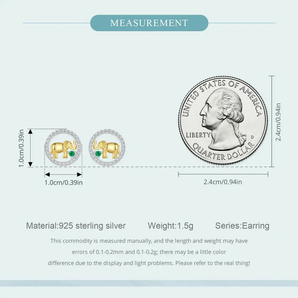 Boucles d'oreilles à tige en argent sterling 925 BISAER en forme d'éléphant doré bicolore plaqué or blanc pour femme, bijoux fins de fête