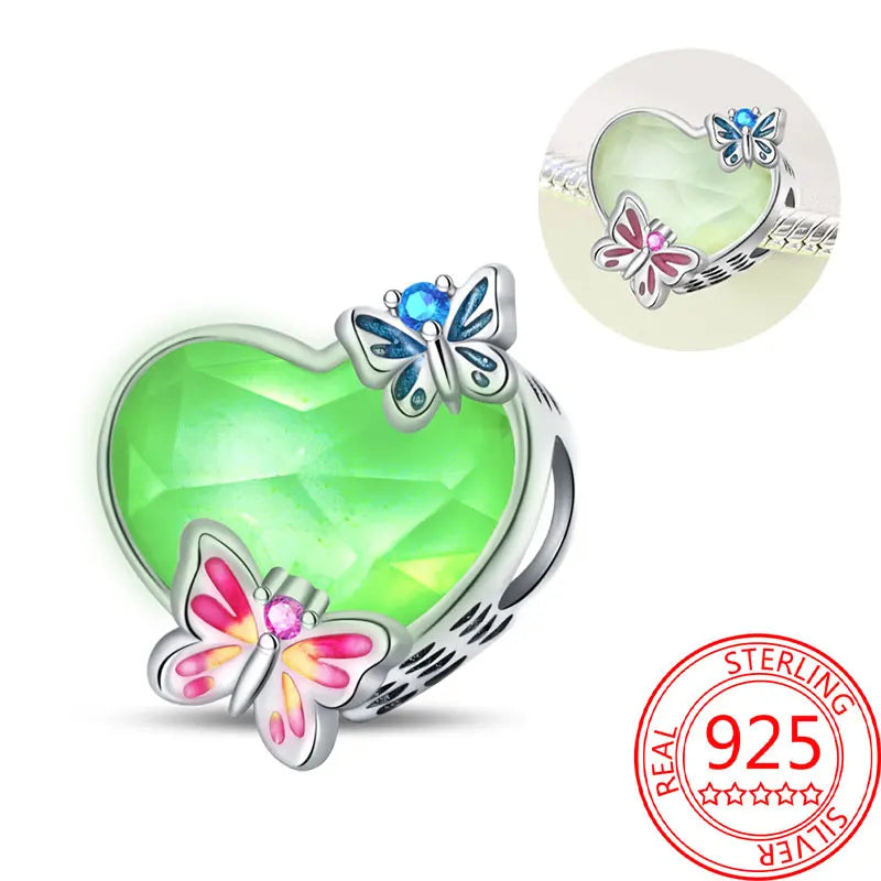 925 Sterling Silver Sparkling Pink Heart Charm Pendant Beads Fit Original Bracelet for Women Valentine Day Jewelry Gifts