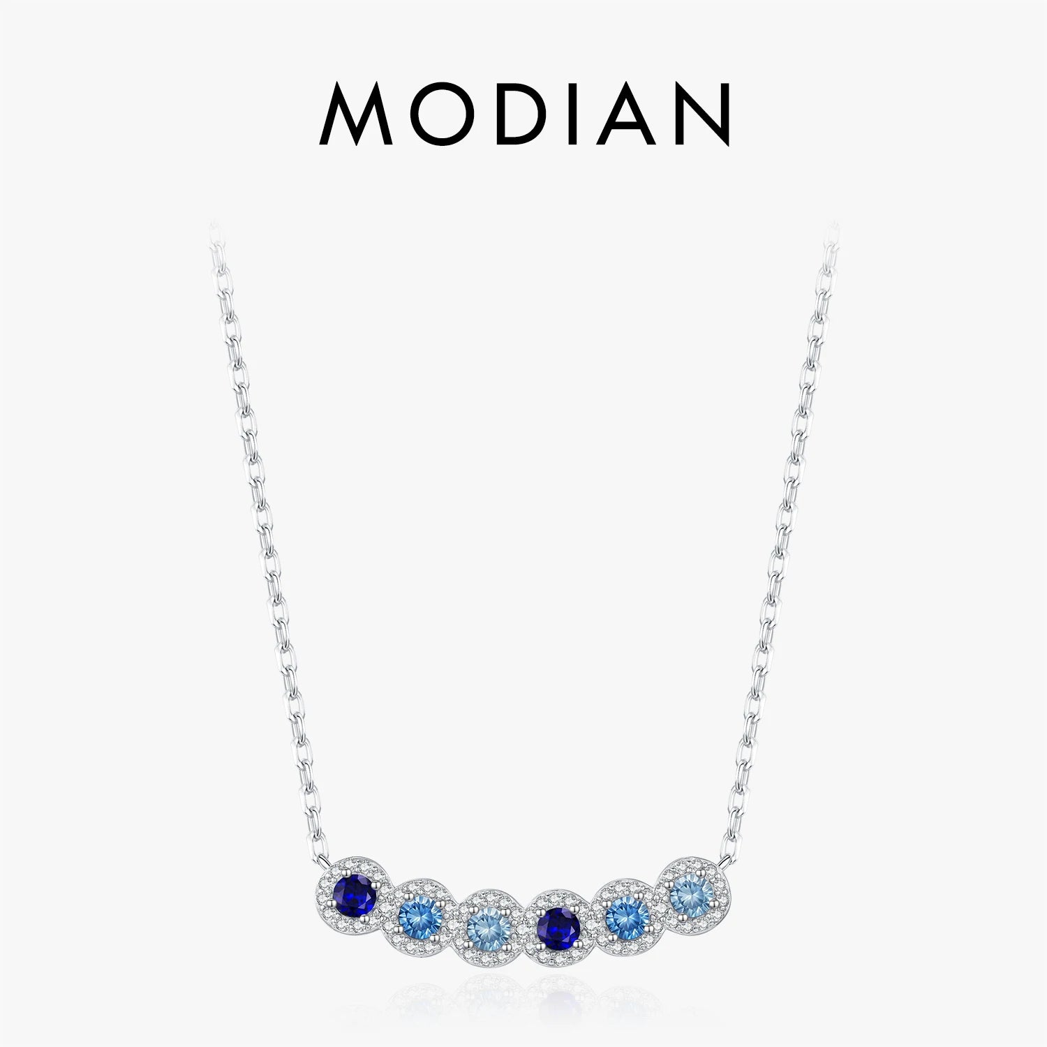 MODIAN Solid 925 Sterling Silver Fashion Simple Gradient Blue Round Zirconia Pendant Necklace For Women Daily Fine Jewelry