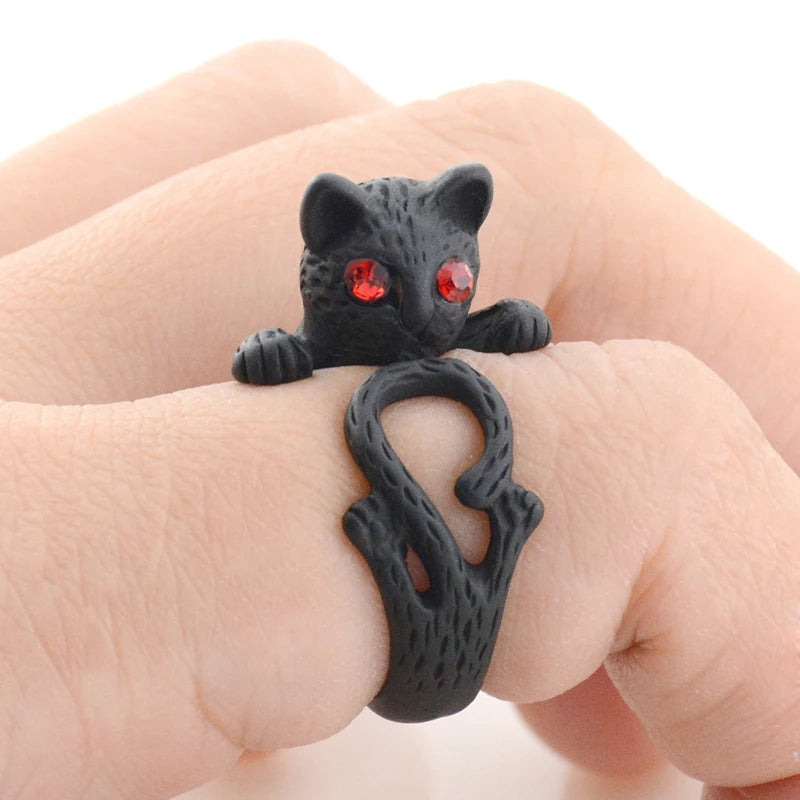 Vintage Brass Knuckle Pet Cat Ring Punk Cute Animal Anillos Couple Rings For Women Jewelry Bague Femme Men Anel Best Party Gift