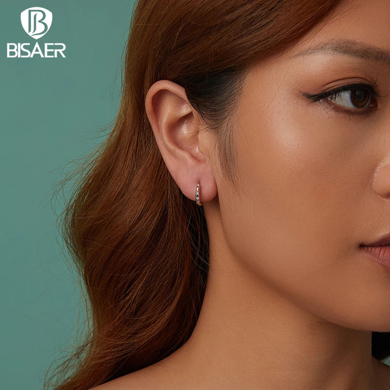 Boucles d'oreilles créoles en argent sterling 925 BISAER pour femme avec sertissage pavé et boucles en zircon plaqué or blanc