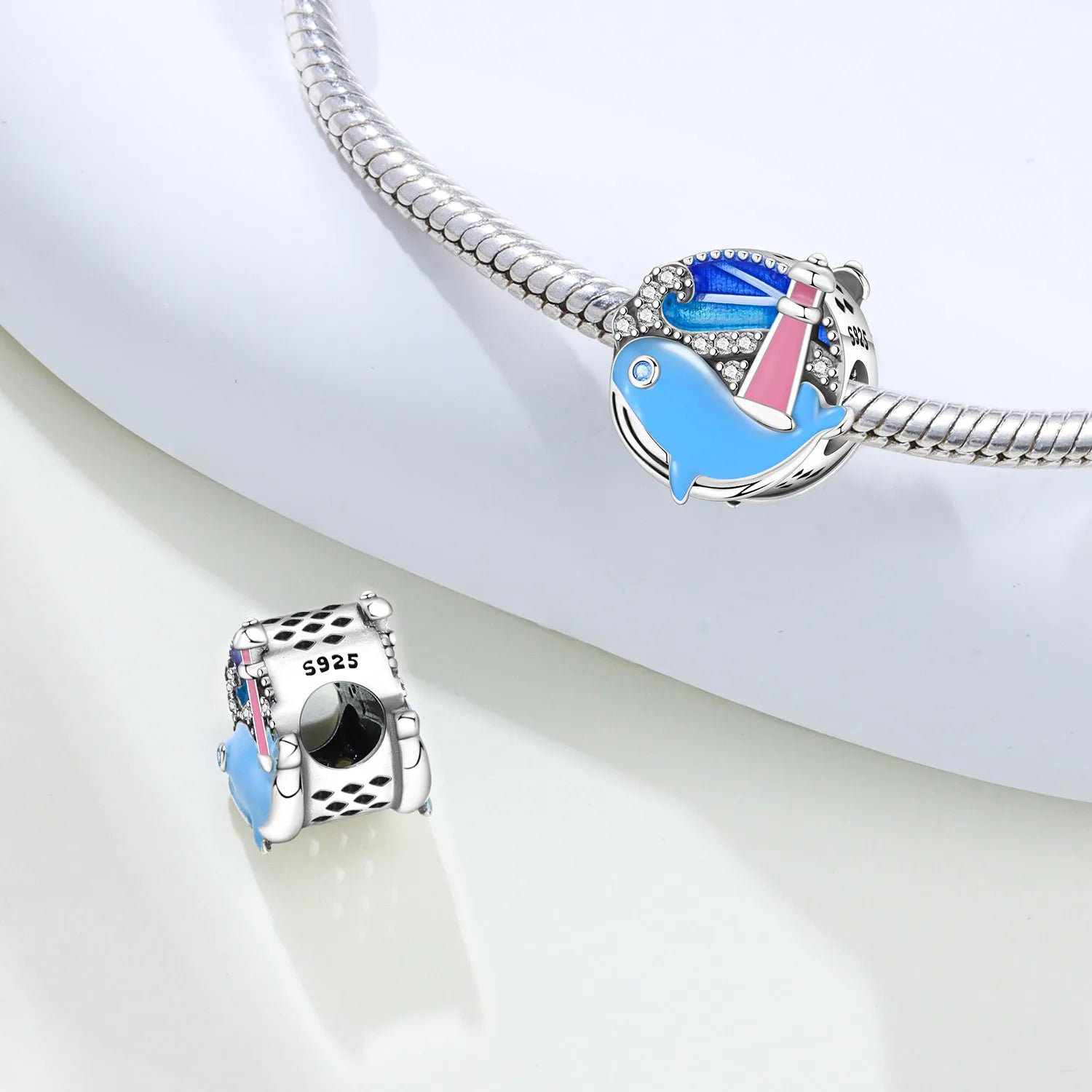 PANPOKI 925 Sterling Silver Dolphin Ocean World Beads Original Pendants Bracelet Charm Jewelry Party DIY Trendy Gifts