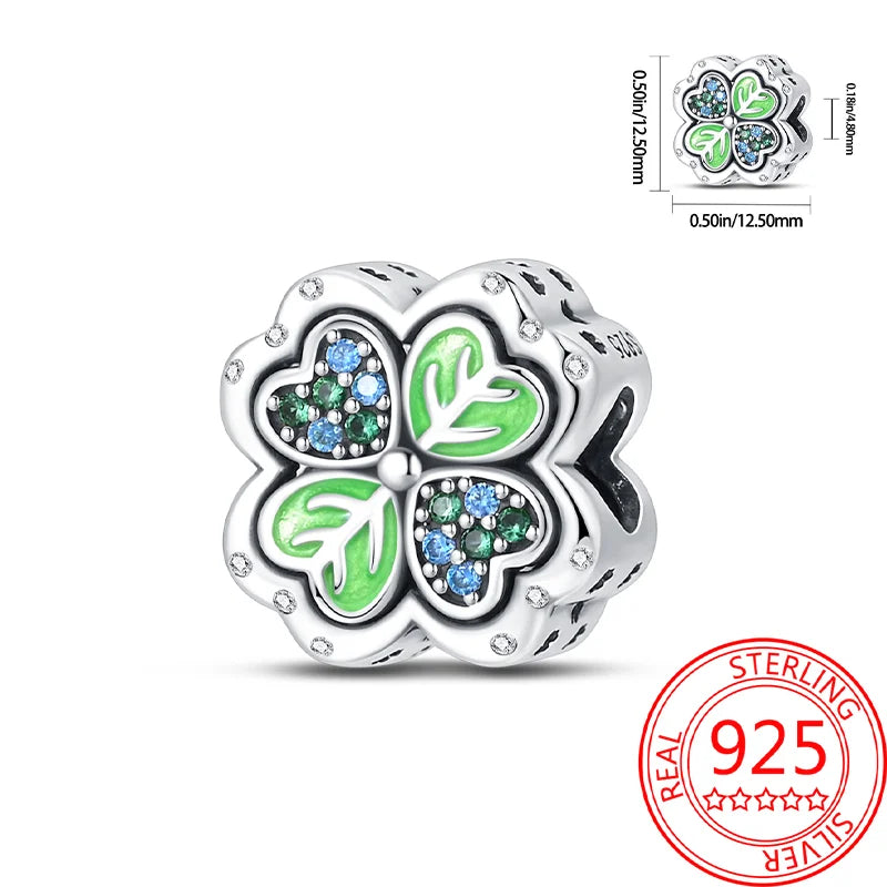 925 Sterling Silver Charm Green Monstera Leaves Charm Fit Bracelet Original Charm Bead for Women Jewelry DIY Making Fine Gift