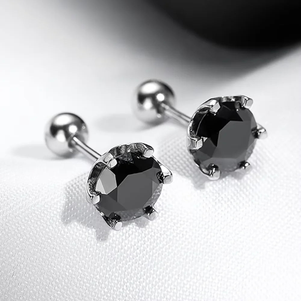 Serenity 5mm 6.5mm Real Black Moissanite Screw Earrings For Women Wedding Bridal 100% S925 Sterling Silver Earrings Fine Jewelry