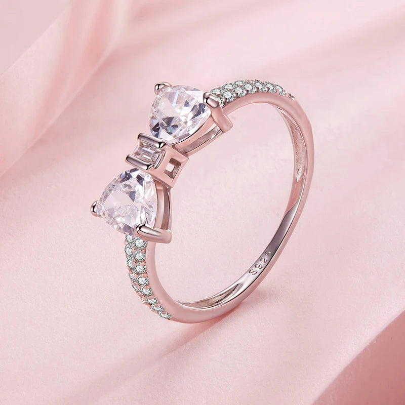 WOSTU Wedding Jewelry Set 925 Sterling Silver Clear CZ Bowknot Necklace Earrings Ring Sweet Bow Knot Jewelry Gift For Girl Lover