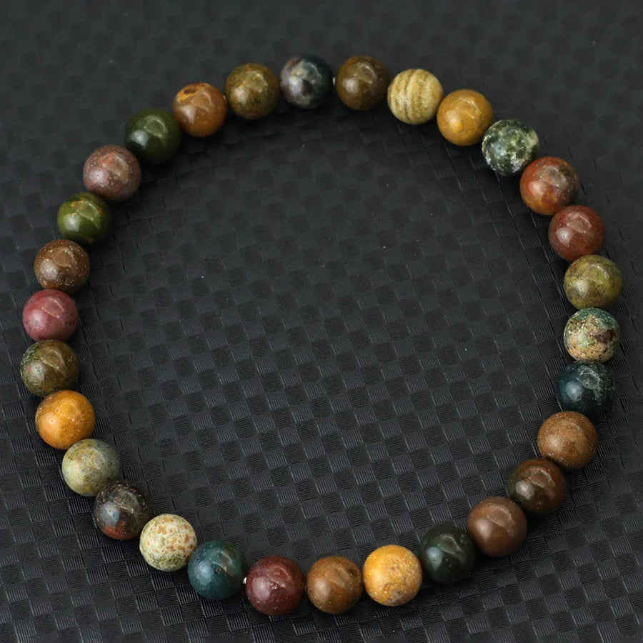 6mm/8mm/10mm Grade A Genuine Natural Marine Agates Beaded Bracelet Unisex Minimalist Smooth Stone Meditation Healing Braslet