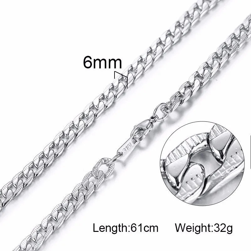 Collier ras du cou pour homme Vnox Dropshipping, chaîne gourmette plate en acier inoxydable, motif serpent ton sur ton, 3-6 mm, 61 cm (24 pouces).
