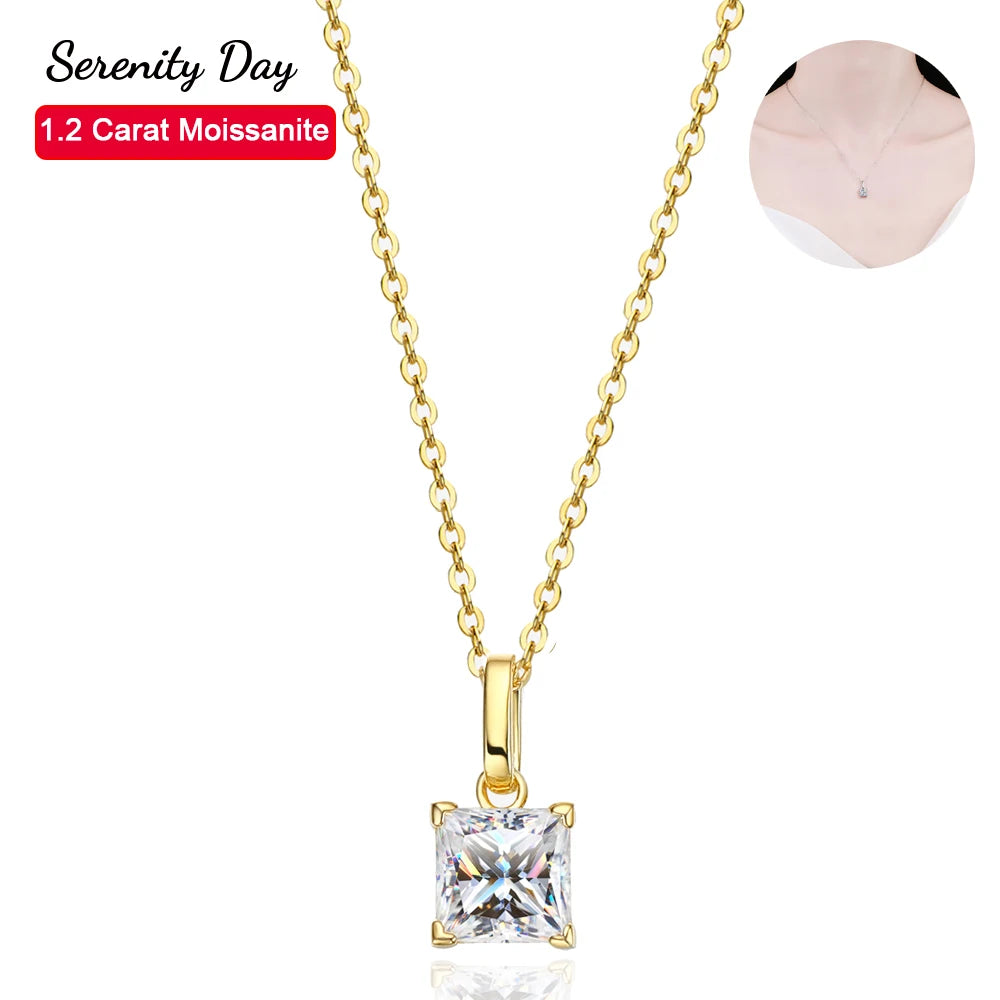 Serenity 1.2ct Princess Cut D Color Moissanite Necklace For Women Gift 100% Solid 925 Sterling Silver Pendant Neck Chain Jewelry