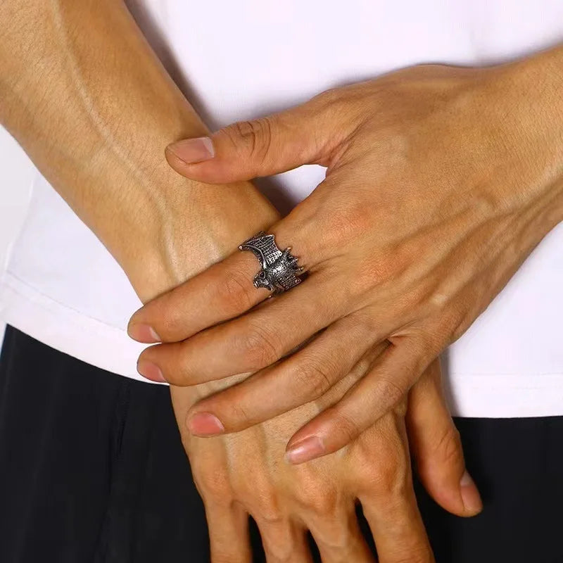 Retro Dark Bat Ring For Men Silver Color 3 colors Street Punk Gothic Adjustable Ring Handmade Jewelry Biker Accessories Man Gift