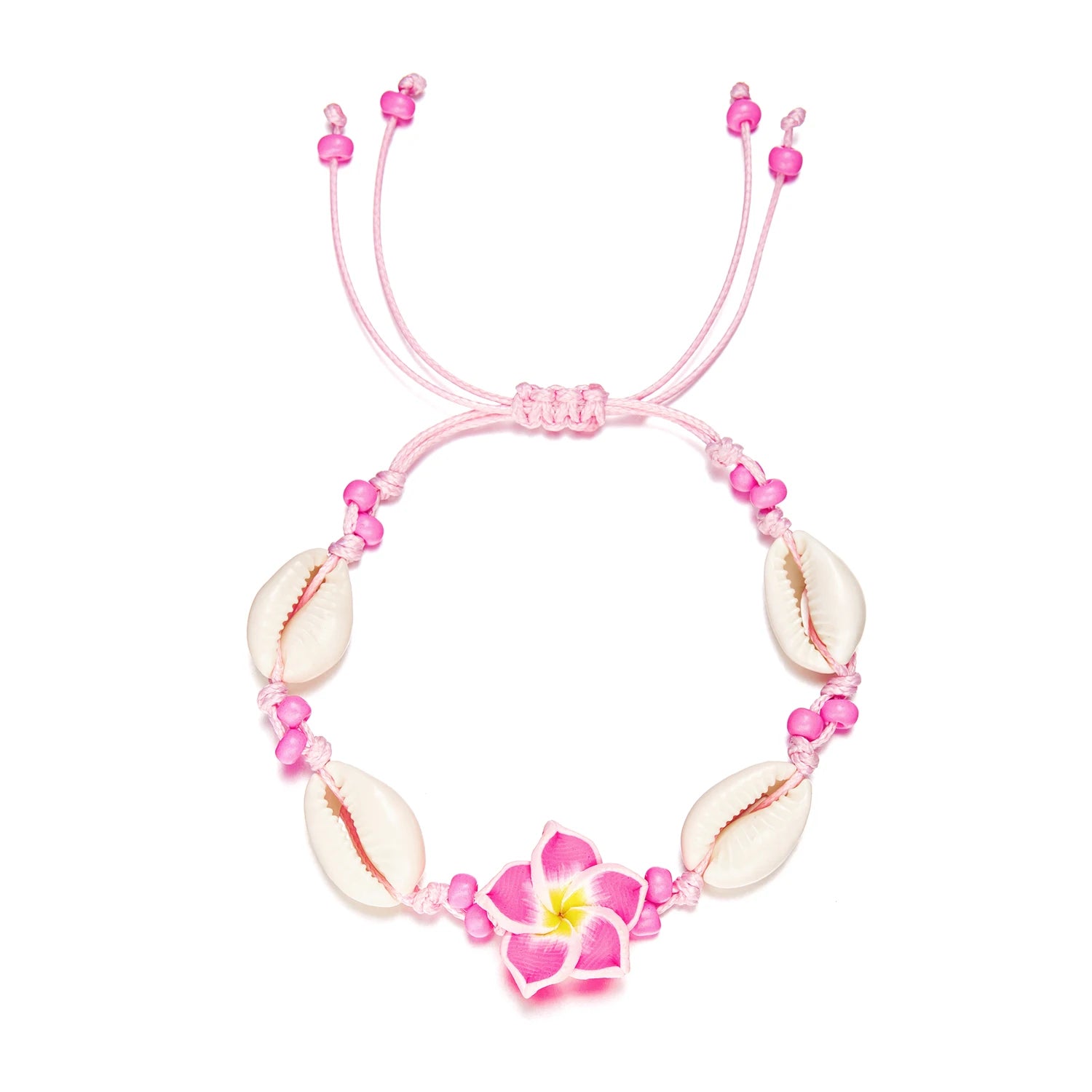 Bohemian Big Flower Sea Shell Charm Bracelets For Women Pink Blue Green Flower Soft Clay Pottery Beaded Bangles Handmade Jewelry