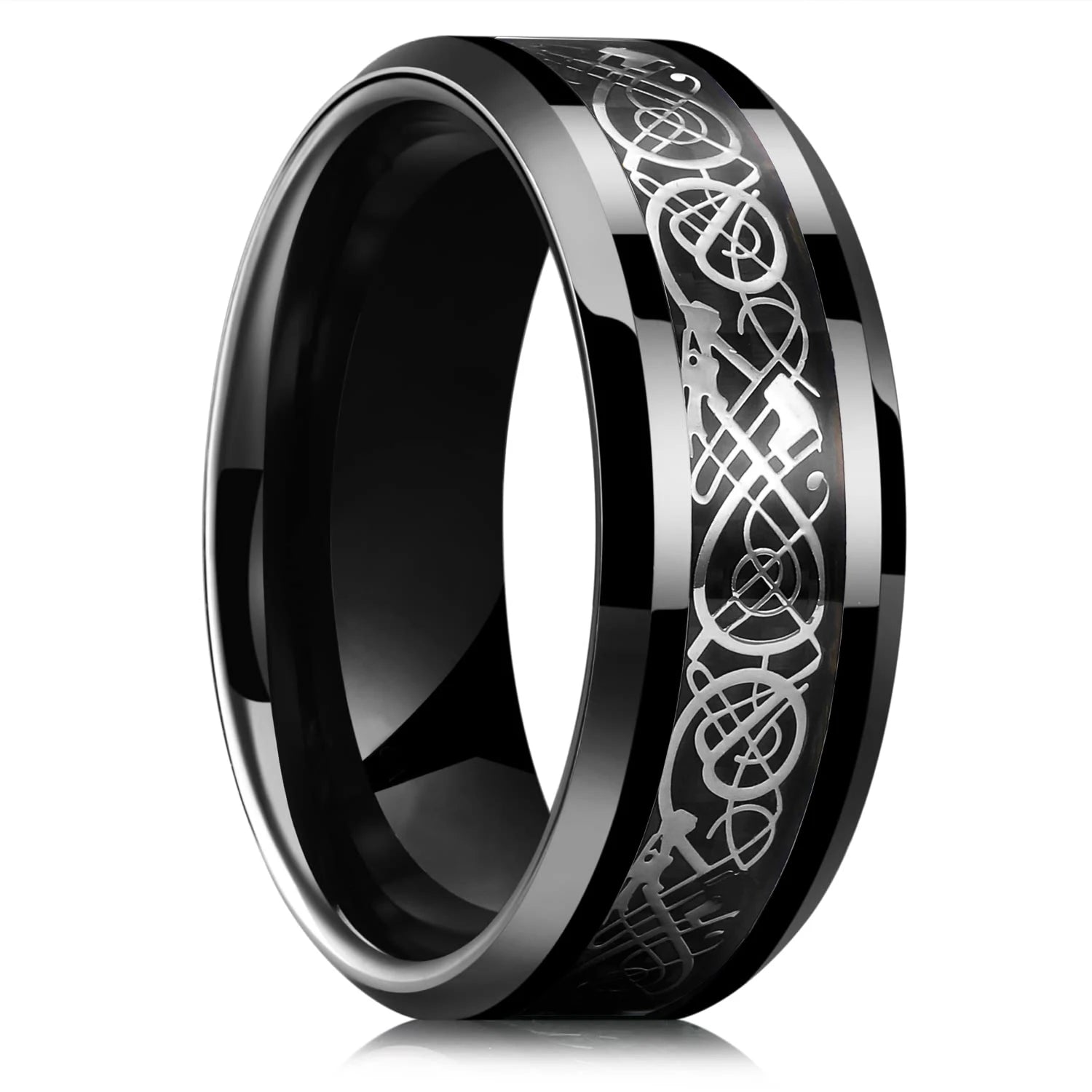 Trendy 8mm Men Frosted Stainless Steel Rings Silver Color Brushed Groove Beveled Edge Engagement Rings For Men Wedding Jewelry