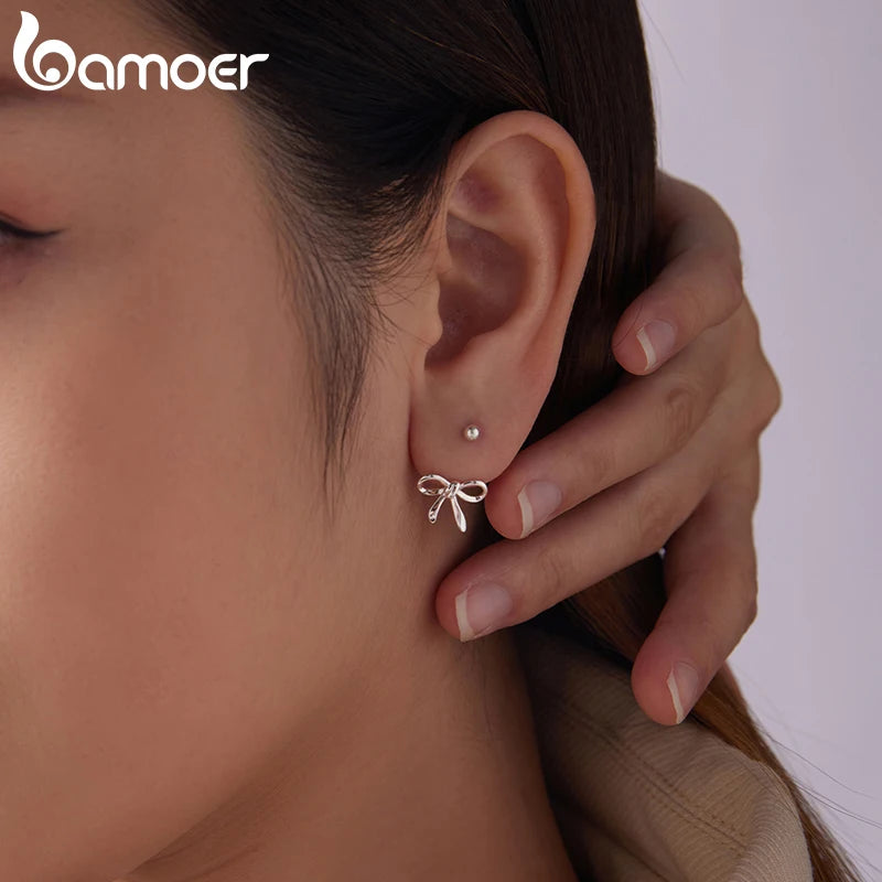 BAMOER 925 Sterling Silber Ohrstecker mit rosa Herz und Kirsche, Schleifen-Creolen für Damen und Teenager, süßes hypoallergenes Weihnachtsgeschenk