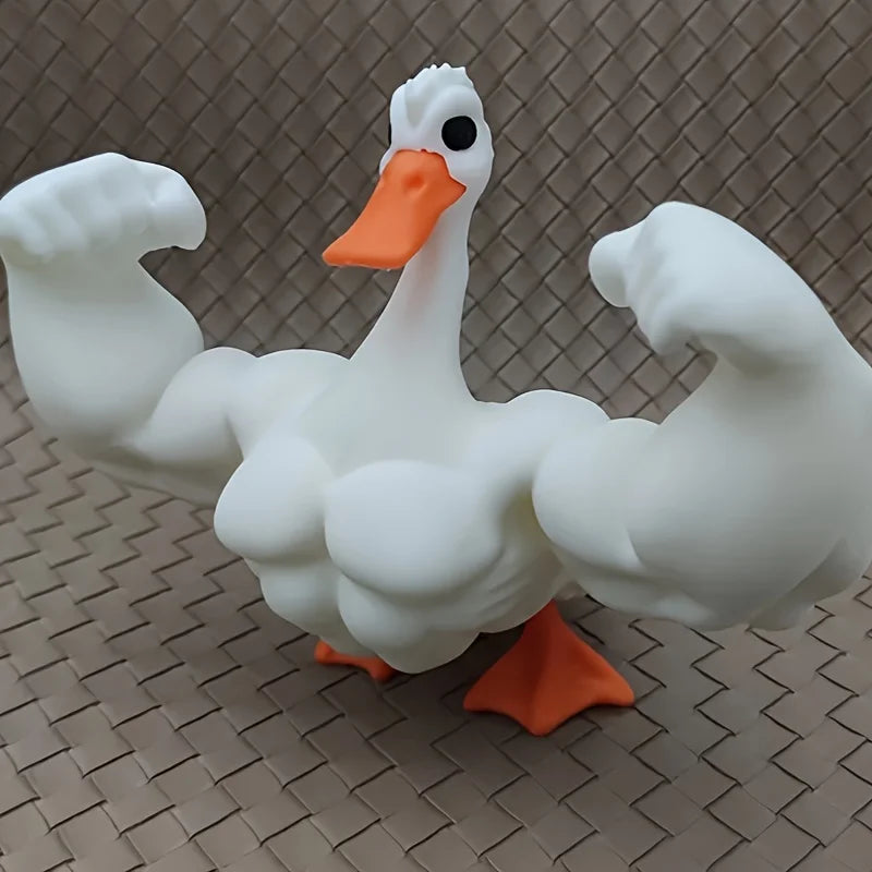 Statue de canard musclé (1 pièce) - Décoration de bureau 3D, figurine fantaisiste et mignonne pour étagère, décoration multifonctionnelle d'intérieur/extérieur