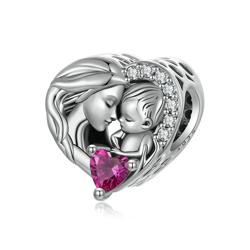 BAMOER 2025 Family Series 925 Sterling Silver Sister Mother Charm fit Original Bracelet DIY Jewelry Accessories Heart Beads