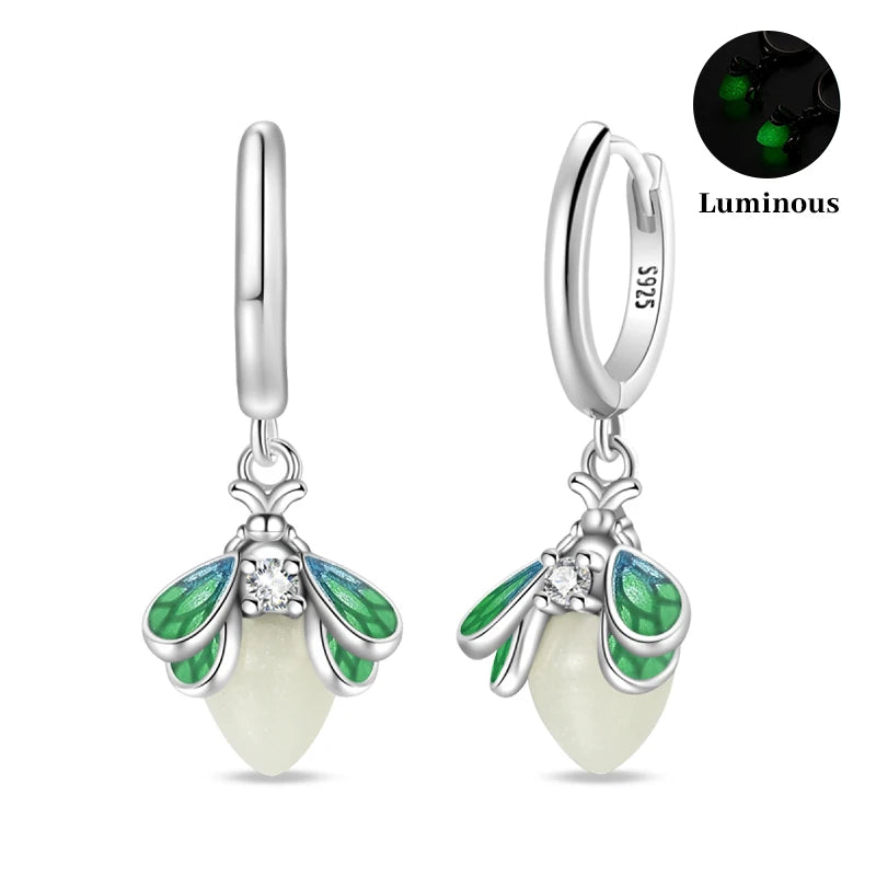 Classic Earrings For Women Girls 925 Silver Sparkling Four Leaf Clover Dragonfly Bees Double Hoop Earrings Luxury Party Jewelry