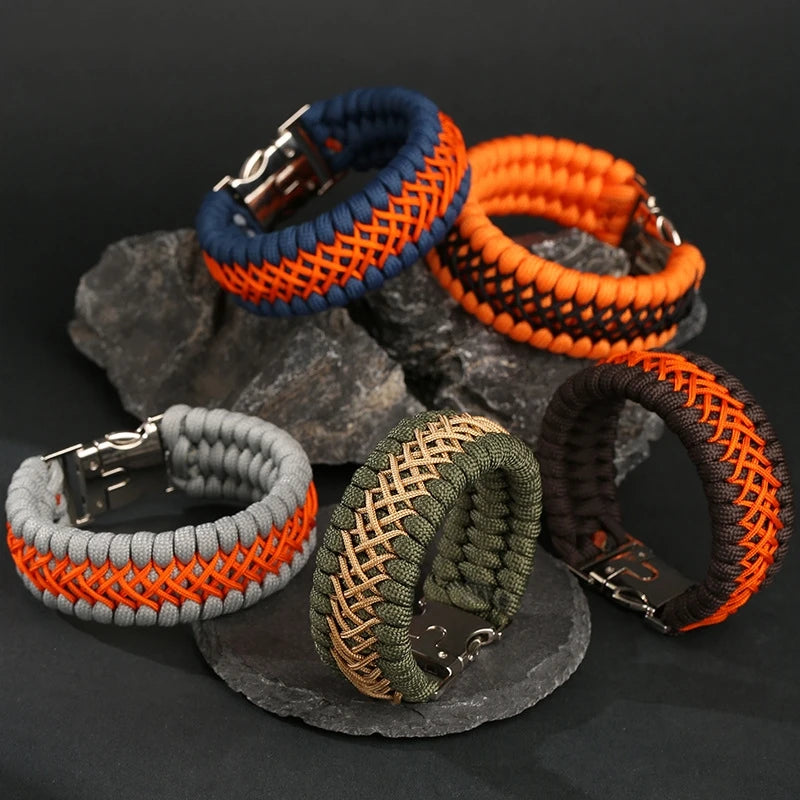 MKENDN Width Handmade Paracord Survival Bracelet Metal Buckle Outdoor Camping Rescue Emergency Rope Bracelet For Men Women Gifts