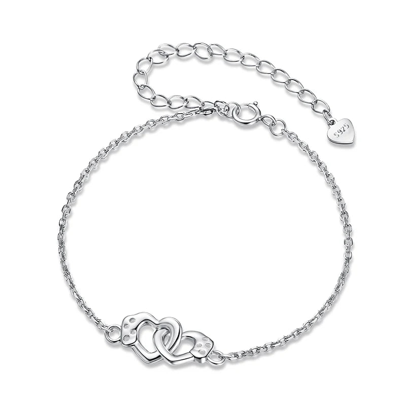 BAMOER White Gold Plated Heart Chain Bracelet for Women, Dainty 925 Sterling Silver Adjustable Trend Bracelet SCB297