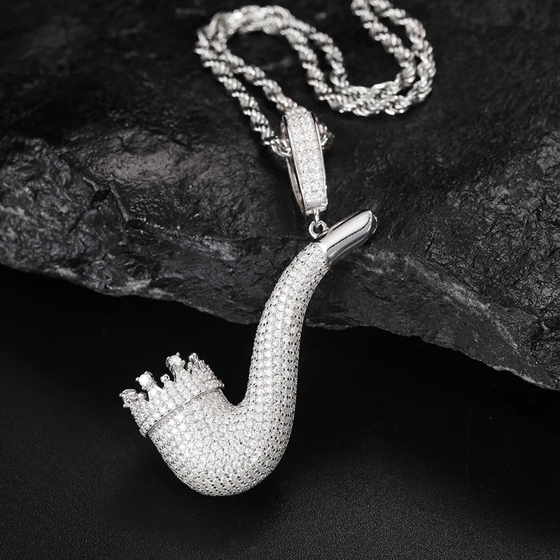 TUHE Unisex 925 Pipe Pendant Necklace Iced Out Moissanite Gold Silver Color Charm Hip Hop Fine Jewelry