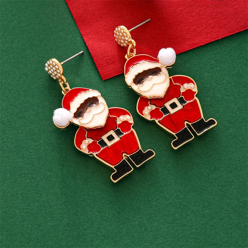Christmas Red Zircon Pearl Bowknot Dangle Earrings For Women Santa Claus Snowflake Soldier King Pendant Earring Party Jewelry