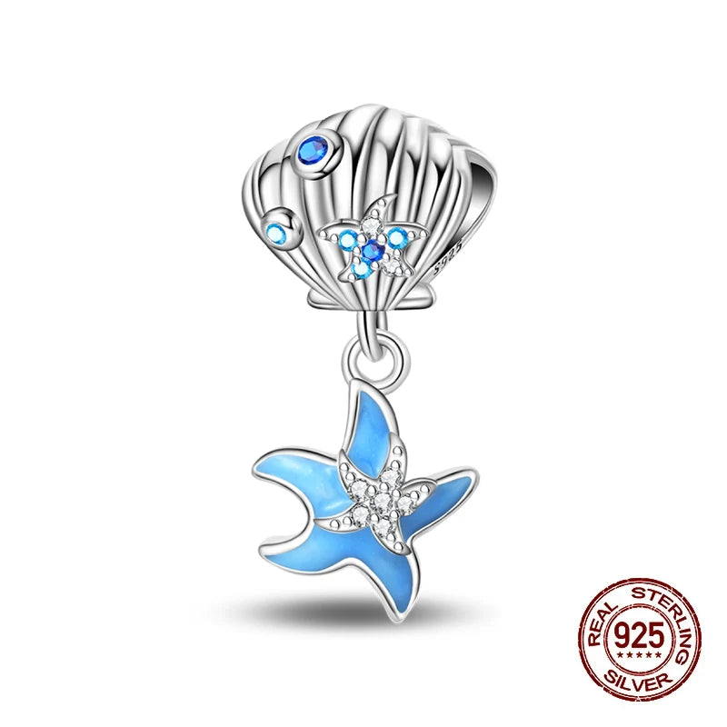 Summer New 925 Sterling Silver Zircon Crab Octopus Jellyfish Turtle Shell Charms Beads Fit Original Bracelets DIY Jewelry Gifts