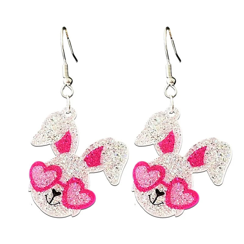 Shining Easter Bunny Mushroom Moon Earrings 2025 New Style Rainbow Easter Happy Letter Pendant Earrings