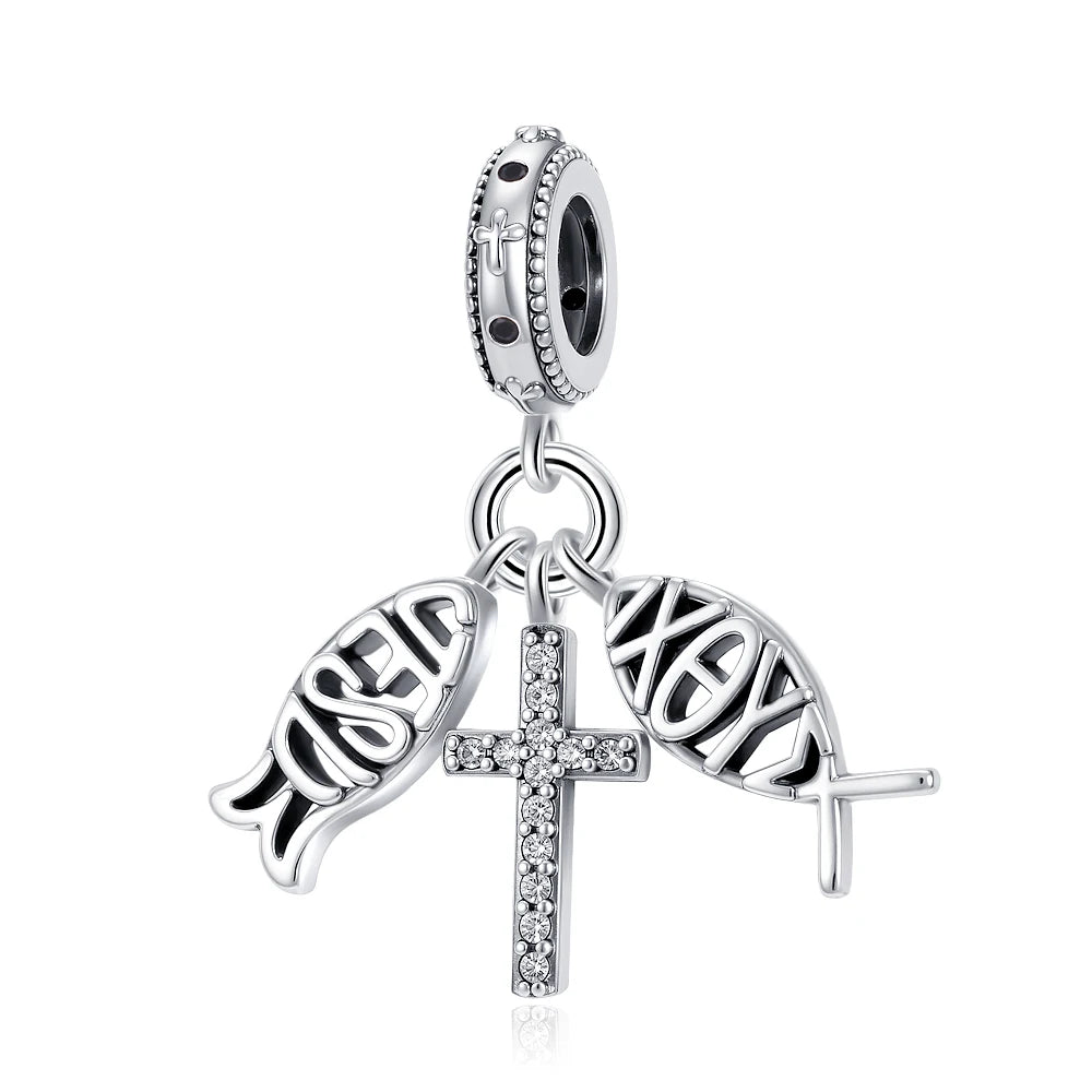 Fine religion series 925 Silver Jesus Bible Diy Bead cross Pendant Fit Original Bracelet Trinket Jewelry Figure Buddha Charm