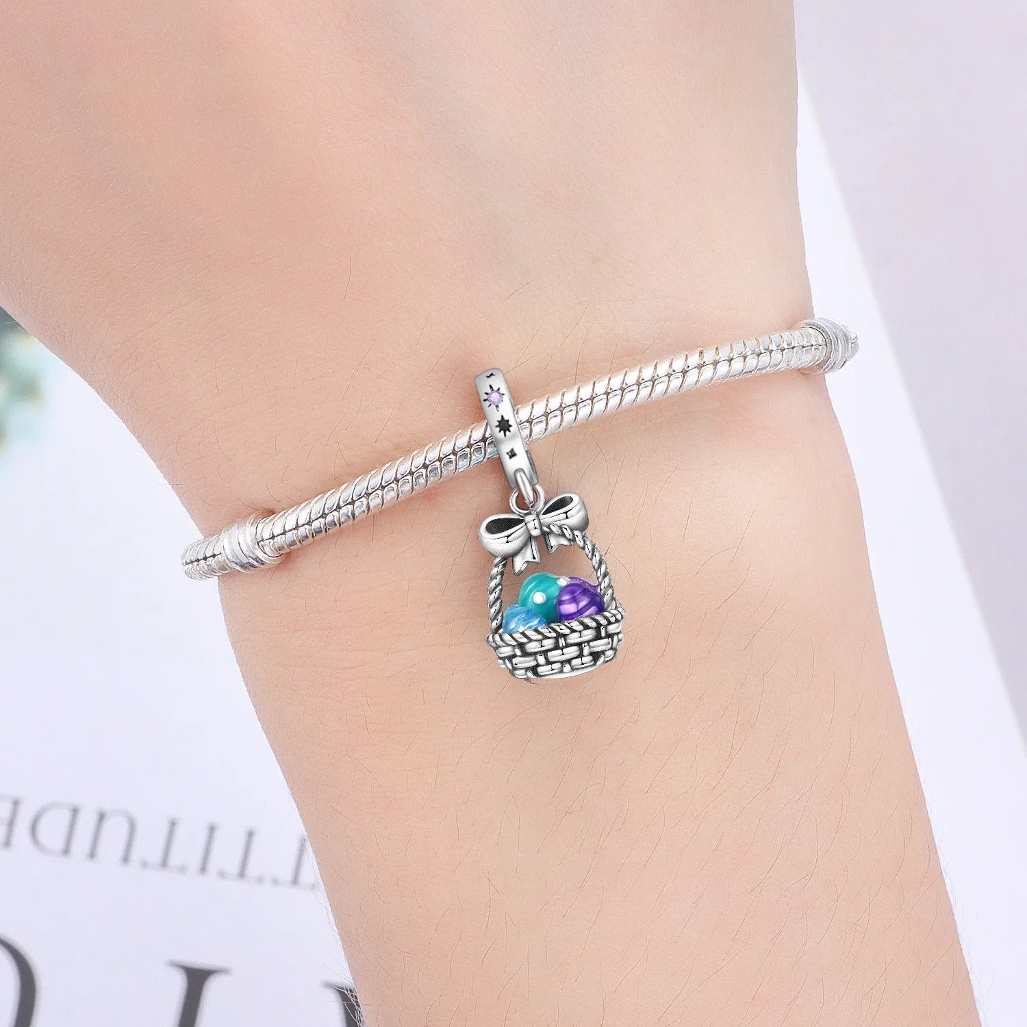 PANPOKI 925 Sterling Silver Easter Egg Basket Pendant Beads Original Pendants Bracelet Charm Jewelry Party DIY Trendy Gifts