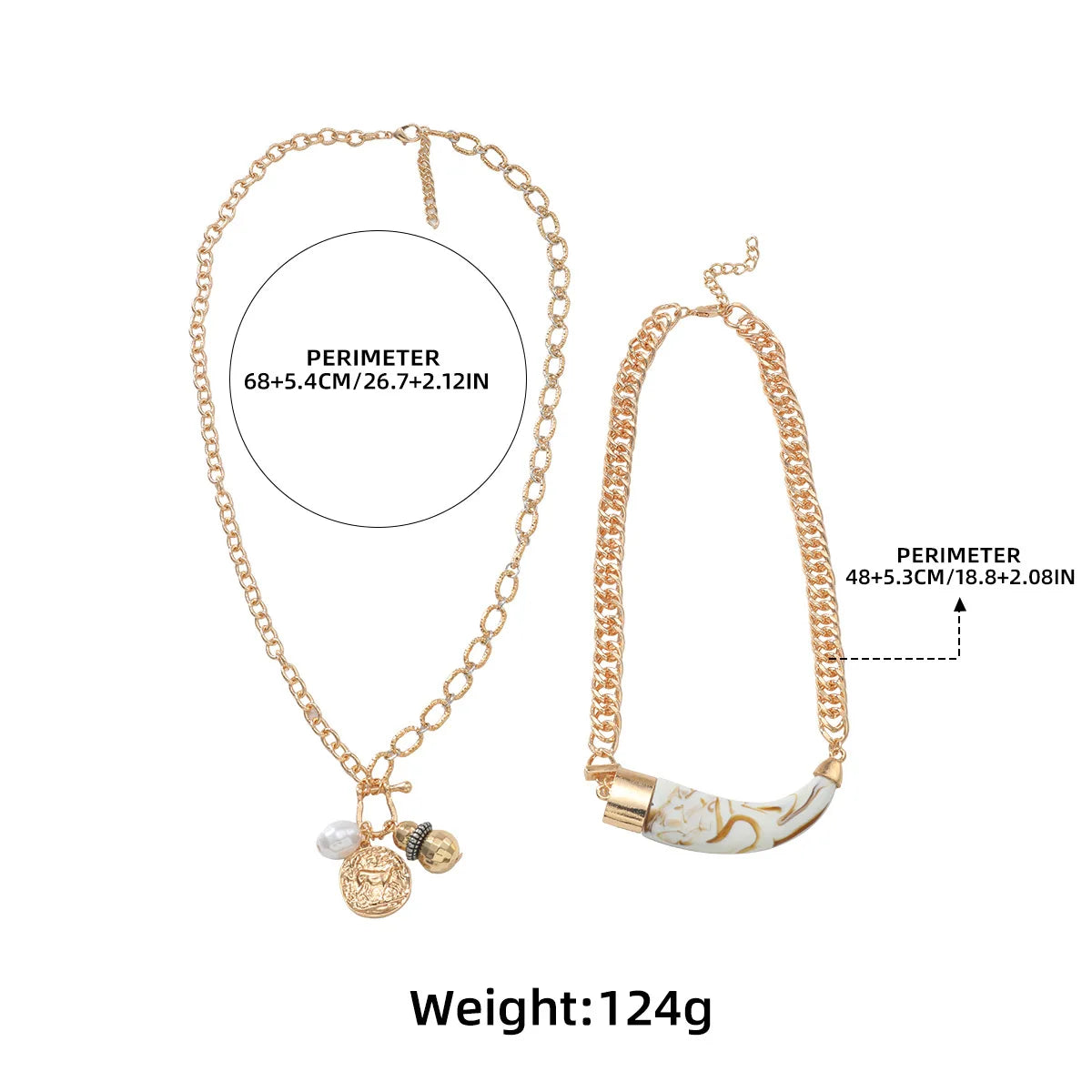 ZAA Cow Horn Multi-layer Imitation Pearl Geometry Women's Punk Necklace