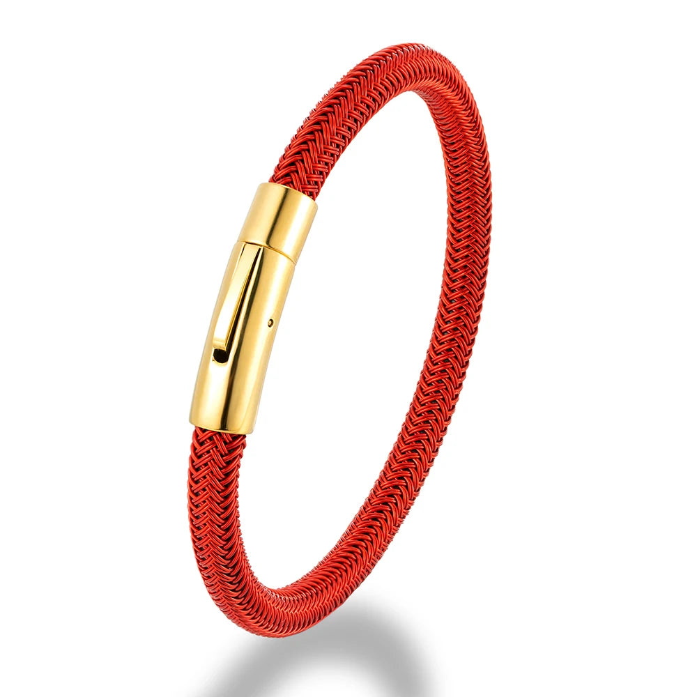 MKENDN Simple Style Men Women Lucky Red Jewelry Non-fading Steel Wire Rope Bracelet Classic Cuff Charm Bracelet for Couple Gifts