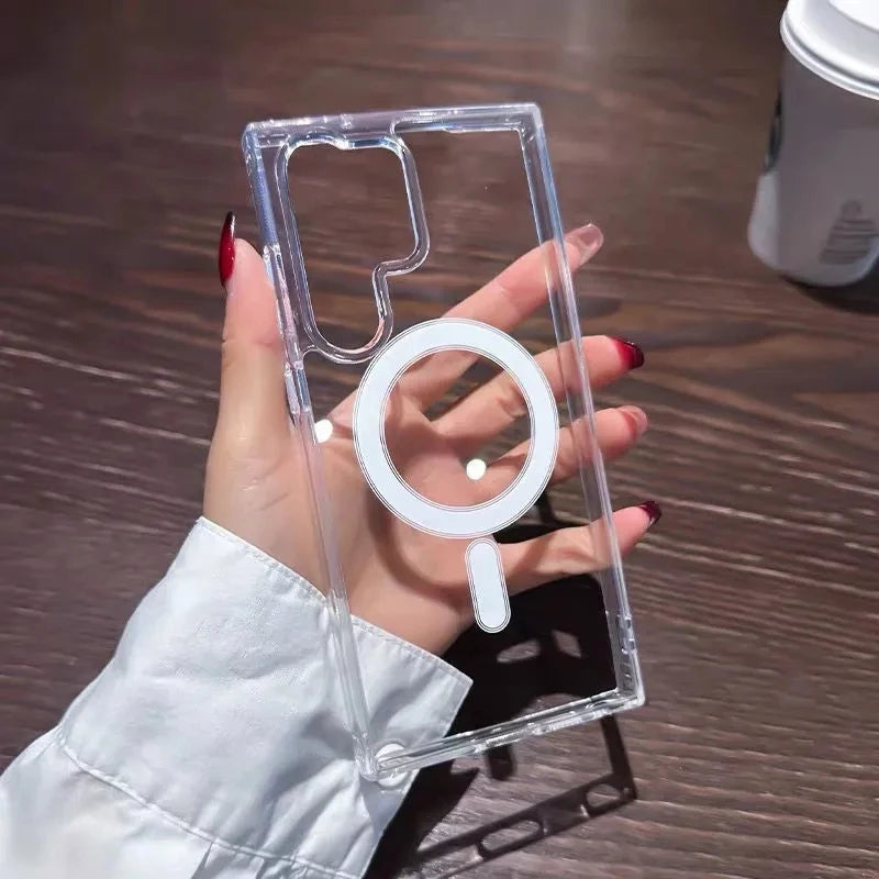 Original Magsafe Magnetic Case for Samsung Galaxy S25 S24 S21FE S22 Plus S23 Ultra Plus Wireless Charging Shockproof Clear Cover