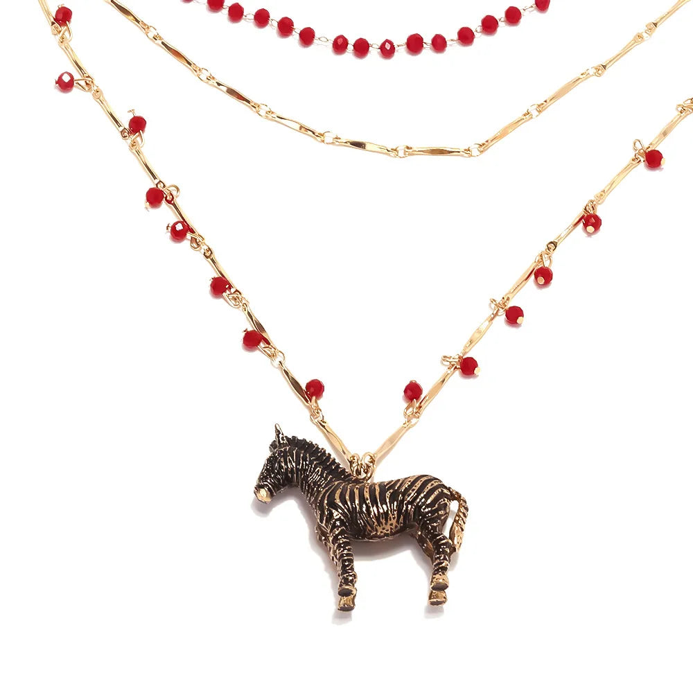 ZAA Retro Alloy Luxury Multi Layer Handmade Zebra Pendant Necklace