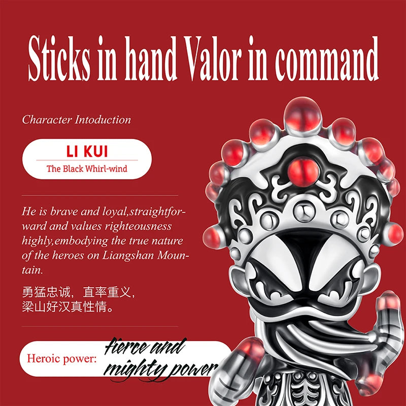 WOSTU New Year Gift S925 Silver Charms Bead Traditional Opera Character Pendants for Bracelet Necklace Jewelry Make Lin Chong
