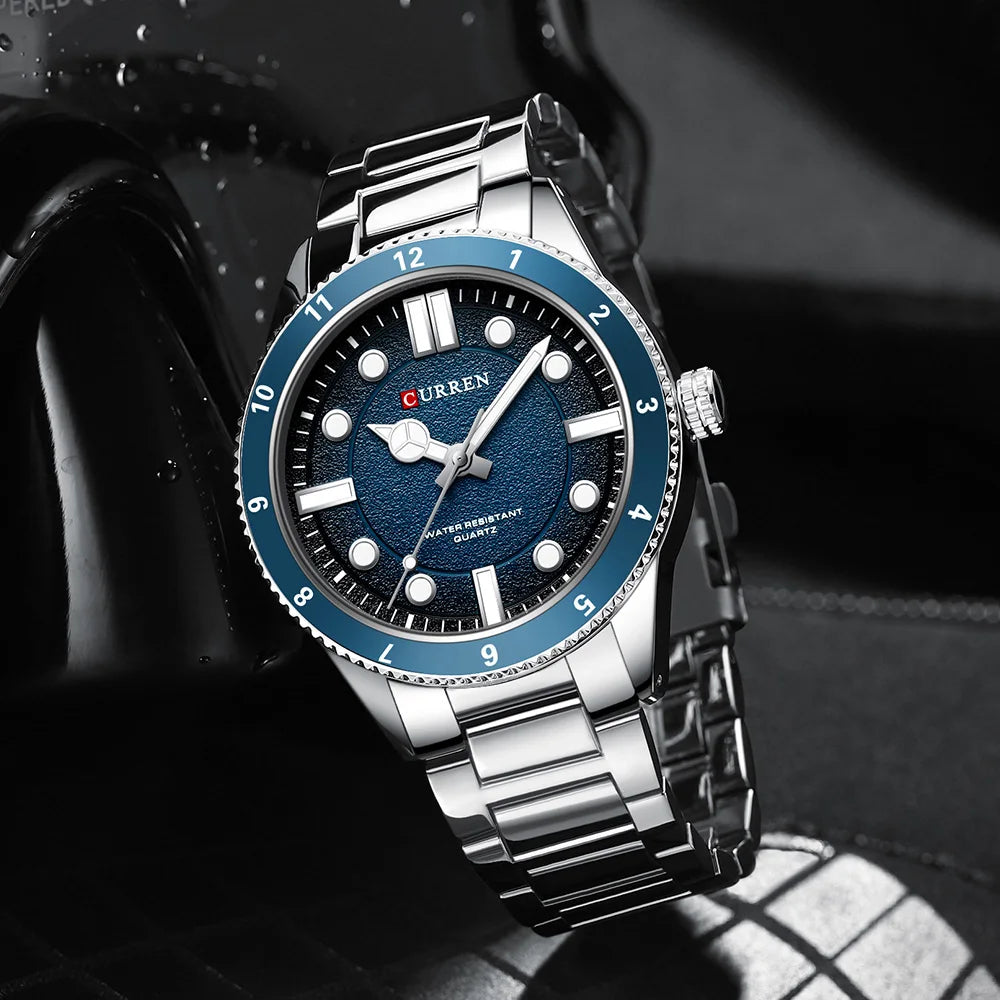 CURREN Casual Simple Quartz Watch with Stainless Steel Band Fashion Men's Clock Waterproof Luminous Wristwatches