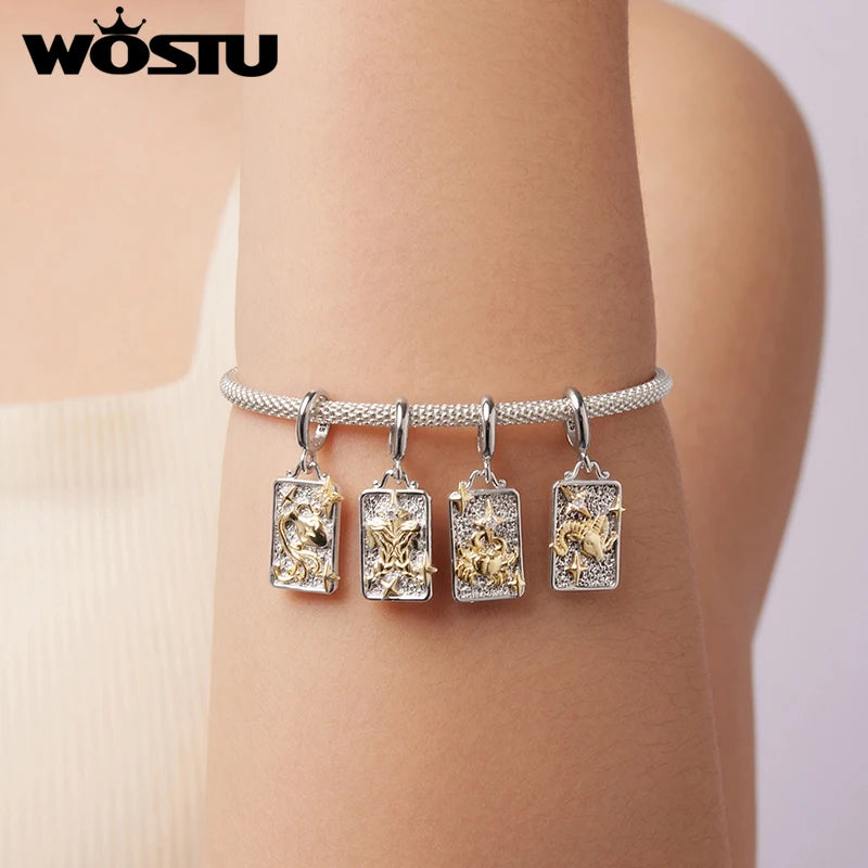 WOSTU 925 Sterling Silver Aquarius Pendant Zodiac Lucky Star Pedant Original  Fit for Women Bracelet Birthday Daily Fine Jewelry