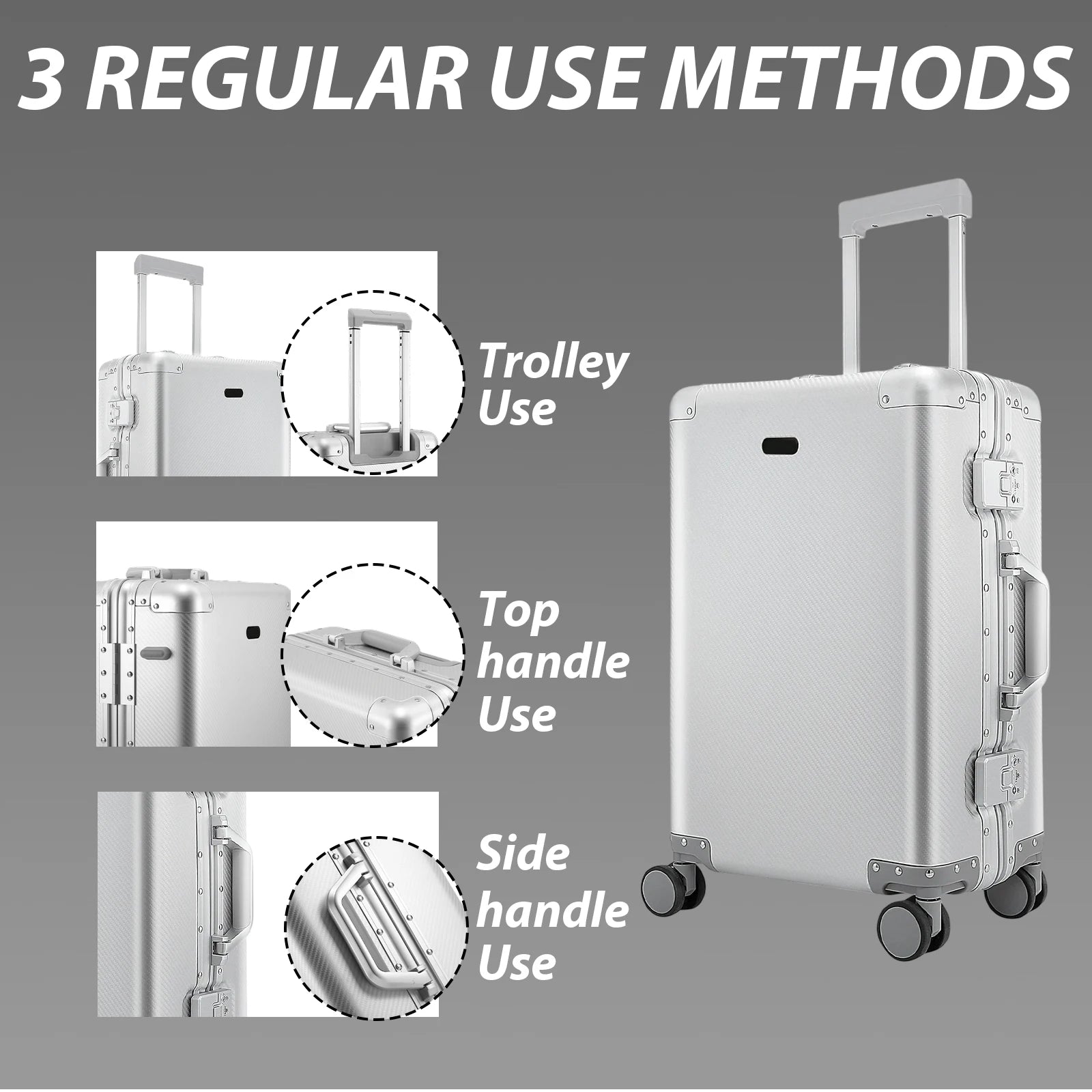 Aluminum Alloy Trolley Case 20 inch Boarding Suitcase Large Capacity Male and Female Students Universal Wheels