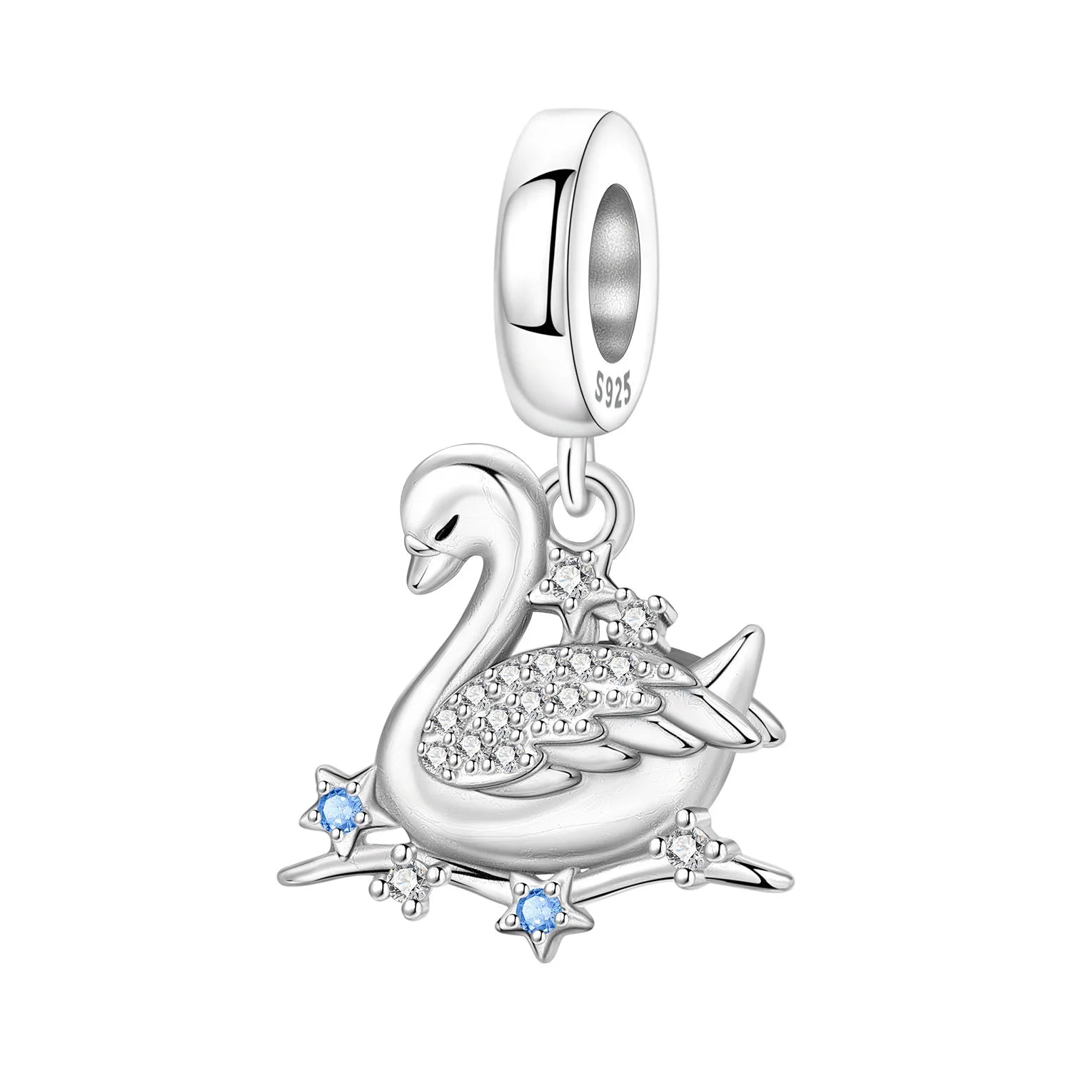 PANPOKI 925 Sterling Silver White Swan Animal Pendant Beads Original Pendants Bracelet Charm Jewelry Party DIY Trendy Gifts