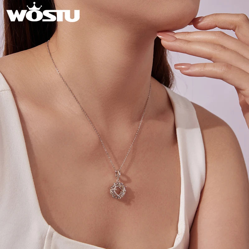 WOSTU 925 Sterling Silver Tree of Life Pendant Necklace For Women, Circle Rainbow Crystal Neckalce For Girls mom Family Gift