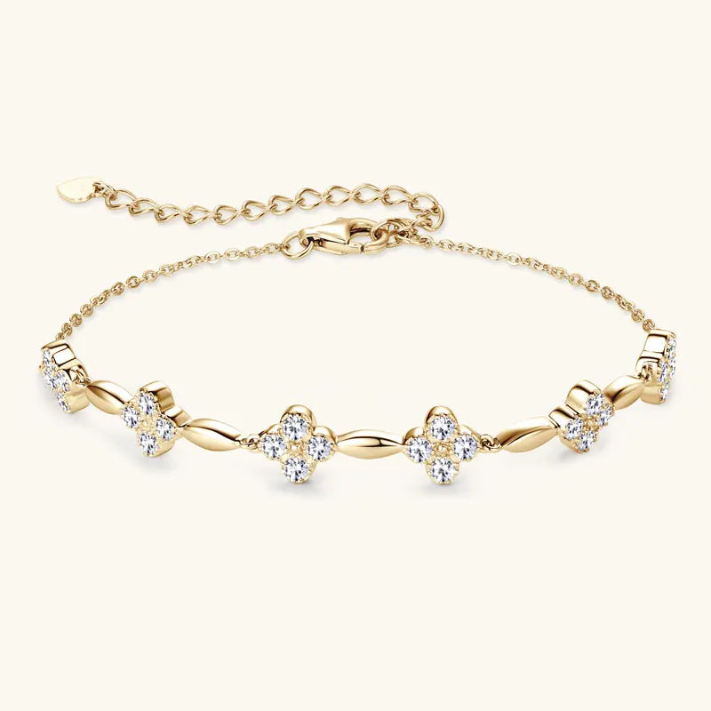 OXTAO Moissanite Four-leaf Crocodile Flower Bracelet Women's 925 Sterling Silver Adjustable Chain Tail Fine Jewelry Birthday
