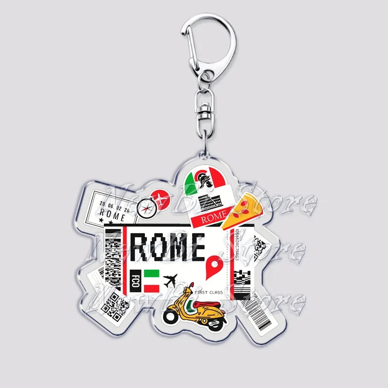 Hot Boarding Pass Keychains for Accessories Bag  NEW YORK TOKYO SEOUL PARIS LONDON Travel Souvenir Tickets Keyring Friends Gifts