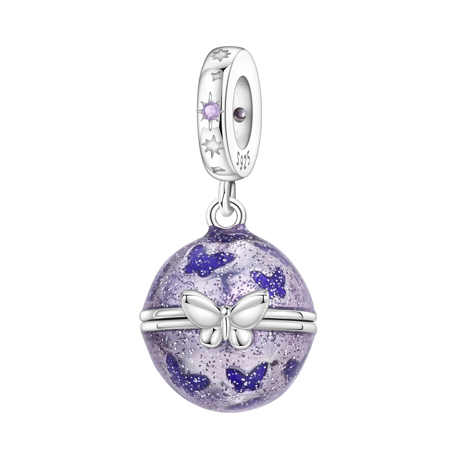 PANPOKI 925 Sterling Silver Purple Butterfly Love Planet Beads Original Pendants Bracelet Charm Jewelry Party DIY Trendy Gifts