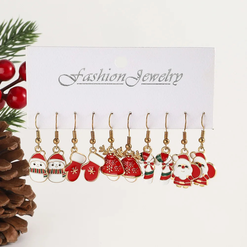 50PCS/10PCS Christmas Theme Earrings Vintage Metal Santa Earrings for Designing Women Fashion Christmas Gifts