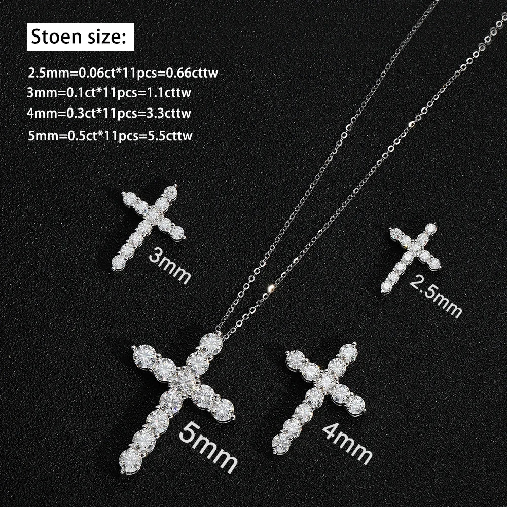 3mm 4mm 5mm Moissanite Cross Necklace GRA Certified S925 Silver Jesus Pendant Neck Chain for Women Engagement Bridal Fine Jewely - Madeinsea©